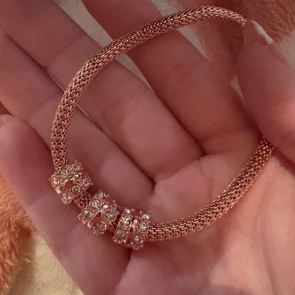 Rose Gold Crystal Mesh Bracelet - Women Jewelry